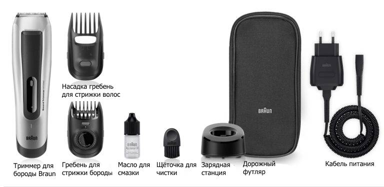 Комплектация триммера для бороды Braun