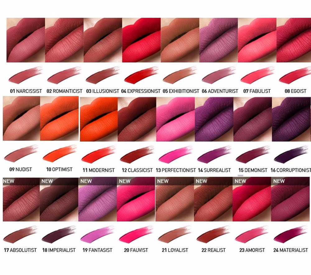 Палитра оттенков тинта Pure Lust Extreme Matte Tint от Cailyn